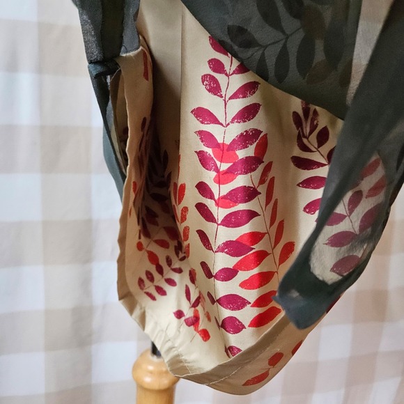 Vtg 90s Y2K Alfani Silk Sheath Skirt Olive Green Fern Leaf Print Side Slit Sz 10 - Picture 3 of 7